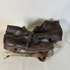 Vtg Antique Men's Ice Skates 40' S Or 50's Leather Use/Decor At Moritz Blade