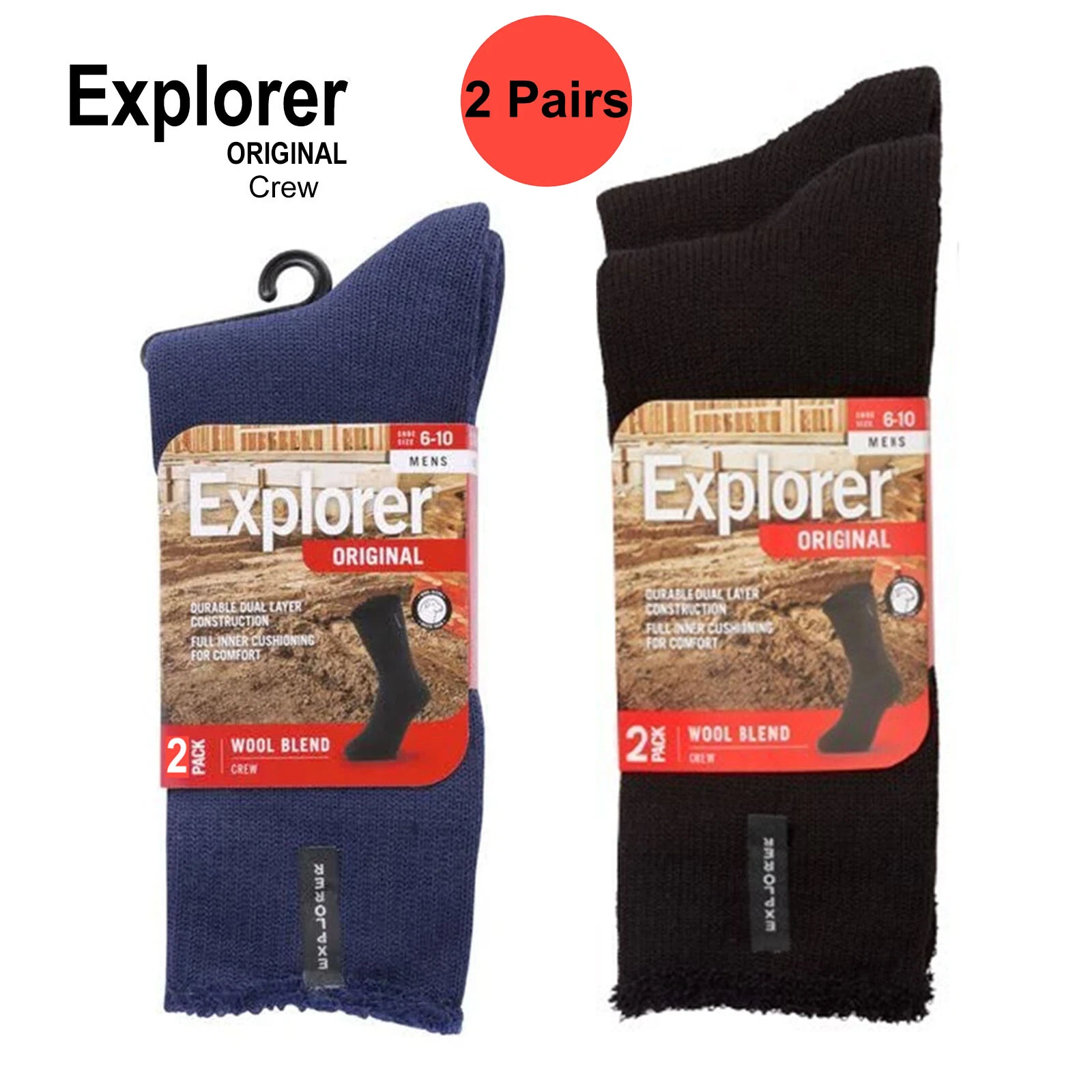 Explorer 2 Pairs Original Mens Crew Thick Work Winter Wool Socks Navy Blue Black
Opens in a new wind