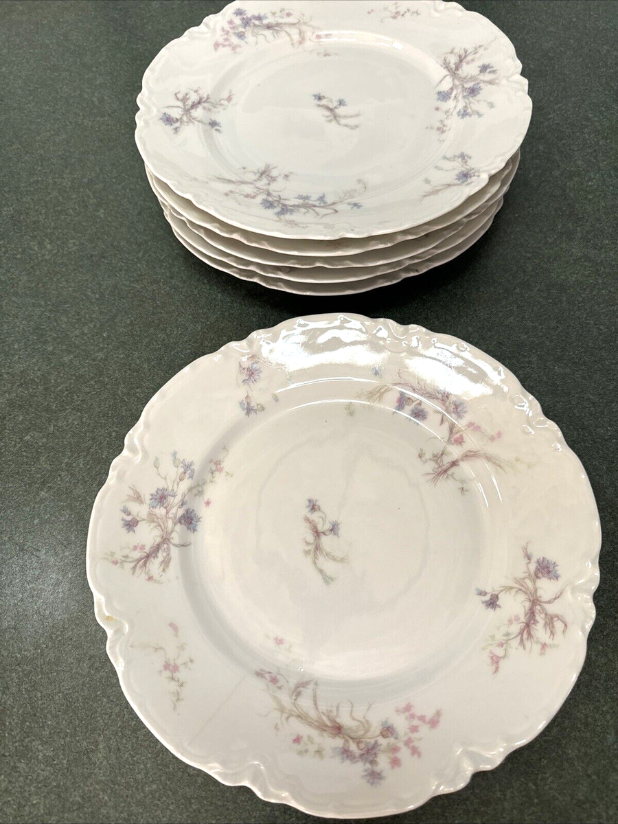 Haviland Limoges Schleiger 70A Blue & Pink Floral SET OF 6 DINNER