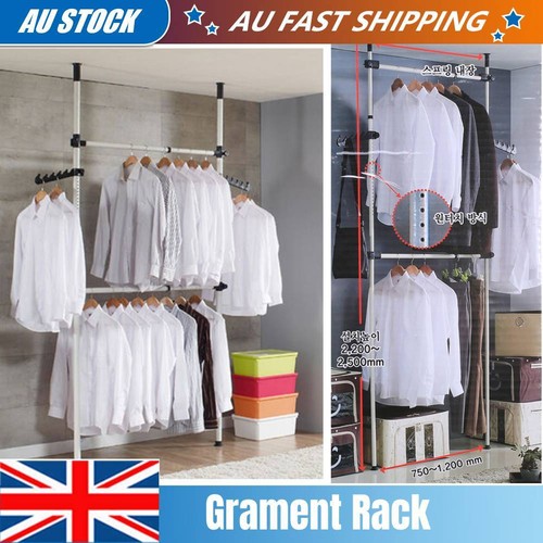 2 Bars 2 Poles Adjust Heavy Duty Garment Rack Holder Clothes Hanger ...