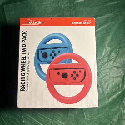 Rocketfish Joy Con Racing Steering Wheel 2 Pk. for Nintendo Switch Red Blue