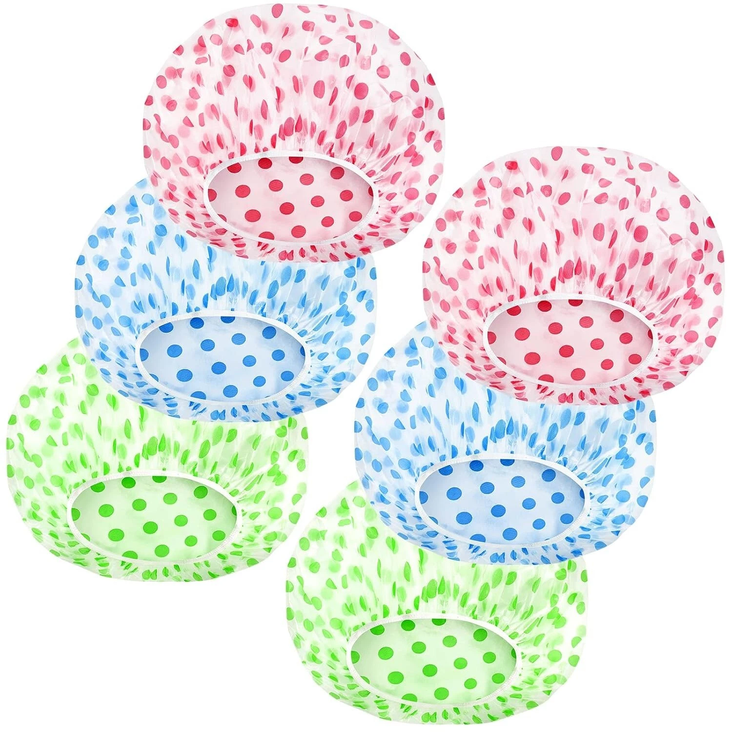 6PCS Shower Caps, Elastic Reusable Waterproof Plastic Shower Cap for Women Ladie - Picture 1 of 9