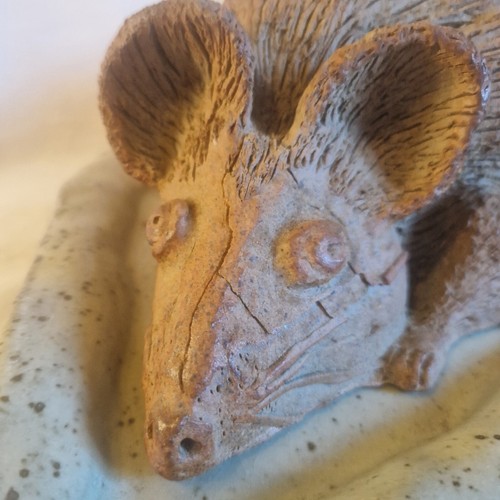 Unique Studio Art Pottery Large Mouse Cheese Dish Board Brown Stoneware Handmade - Picture 5 of 13