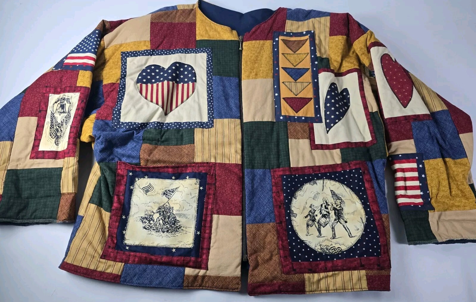 Vintage Quilted Patchwork Chore Jacket XL Red/Whi… - image 1