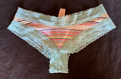 VICTORIA'S SECRET Size S RARE 2013 Striped Lace Trim Cheeky Panties NWT
