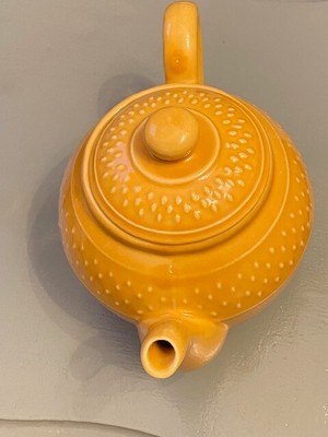Théière En Céramique Jaune Geneviève Lethu, Motif Grains De Riz, état Vintage