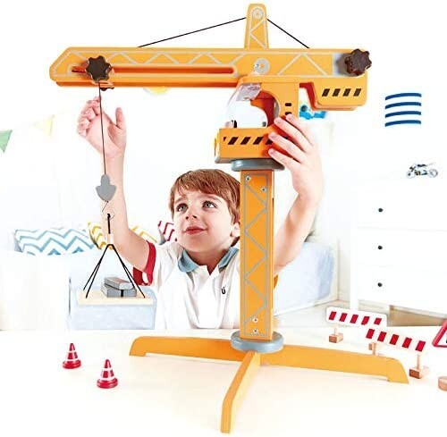 Hape Playscapes Toddler Kids Wooden Toy Construction Site Crane Lift Play Set - Picture 8 of 10