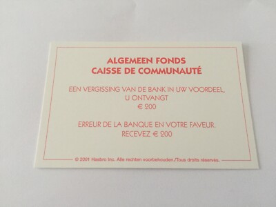 MONOPOLY KARTE 2001 FRANZÖSISCH NIEDERLÄNDISCH GEMEINSCHAFTSKASSE BANKFEHLER