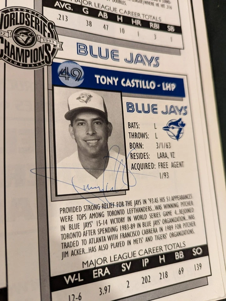 BLUE JAYS 1994 PROGRAM SIGNED BY 8 PLAYERS ALOMAR, GREEN, TIMLIN, HENTGEN 4 MORE - Image 4 of 4