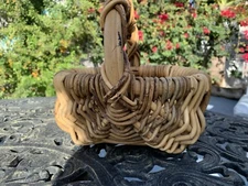 Vintage Handwoven Small Willow Wicker Gather Basket Natural Rustic 9" High