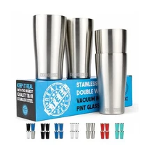 Pint Glasses - Stainless Steel Beer Tumblers - Set of 4 Insulated Cups for Ou...