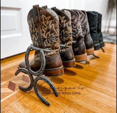 Handmade Horseshoe And Wrought Iron Boot Rack | Holds 3 Pair Of Boots ...