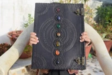 Chakra Embossed Seven Stone Leather Journal Handmade Diary Gemstones Notebook