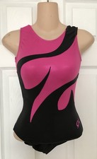 GK Elite Adult Pink Black Mystique Tank Flame Gymnastic Leotard Unitard