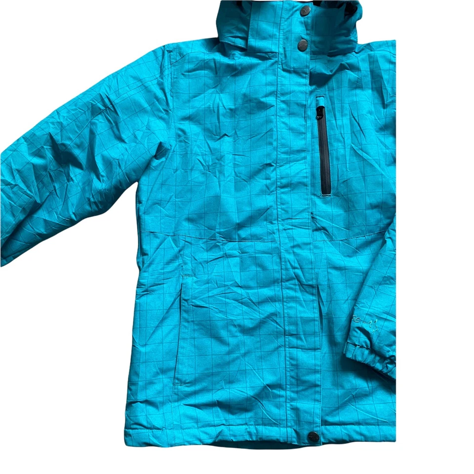 Pulse 女式 L Aqua 蓝色滑雪夹克防水隔热连帽雪地派克大衣全新无标签 — 第 2/4 张图片