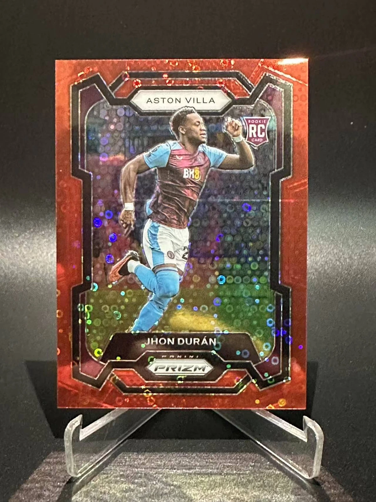 2023-24 Panini Prizm EPL Jhon Duran Red Disco Rookie Card Aston Villa RC /49