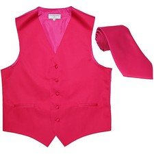 New Men's Formal Tuxedo Vest Waistcoat Necktie hot pink wedding party prom