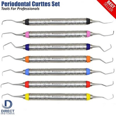 Set Of 7 Dental Gracey Curettes Perio Hollow Handle Surgical Hygiene Scalers New