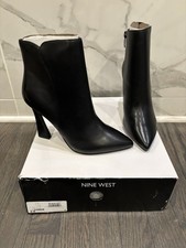 $149 NEW NIB NINE WEST TORRIE DRESS BOOTIES POINTY TOE BLACK LEATHER HEEL SZ 6