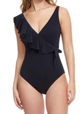 PROFILE BY GOTTEX Tutti Frutti Ruffled One-Piece Swimsuit, Black Size 8, $128