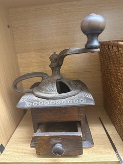 Antique Coffee Grinder Mill of Forged Steel & wood with Dovetail Corners