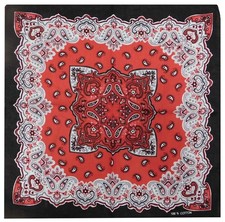Lot of 6 Red  Black Paisley Geo Print 22"x22" Cotton Bandana Bandanna