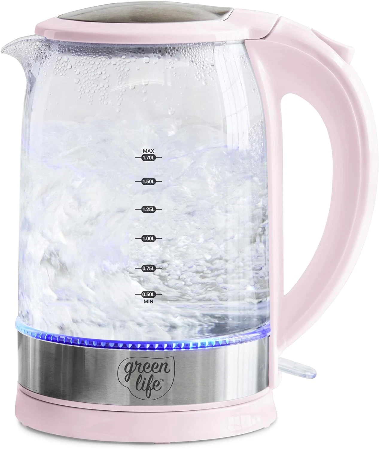 Greenlife 1.7 Liter Glass Electric Kettle, Easy One Touch Use, Quick Heating