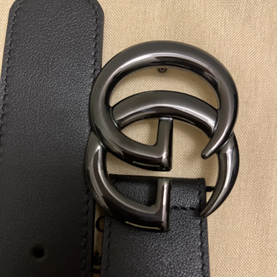 GUCCI GG Marmont Cinturón Ancho Cuero Negro Cinturón Ancho 34/85 Foto 3 de 4