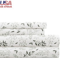 Microfiber Bed Sheet Set 4 Piece Tossed Foliage Soft Durable Hypoallergenic New