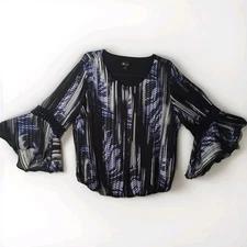 💙AB Studio  Rounded Neck Bell Sleeves Lined Relaxed Top Blouse Shirt Women's 3X