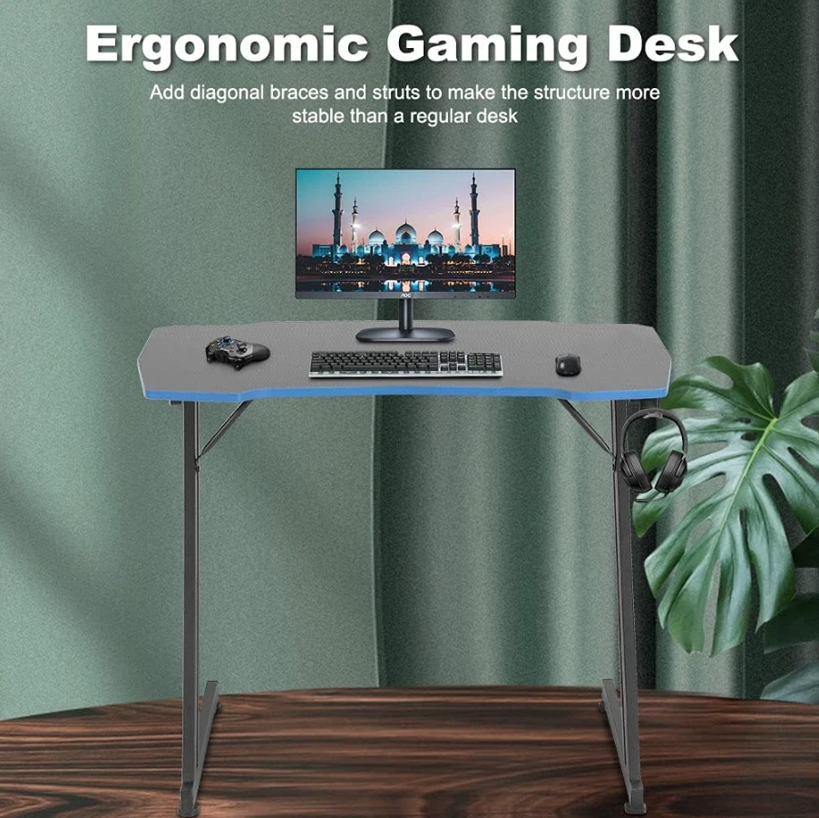35.4" Shaped Gaming Desk with Headphone Hook, Ergonomic PC Workstation for Home - Image 3 of 4