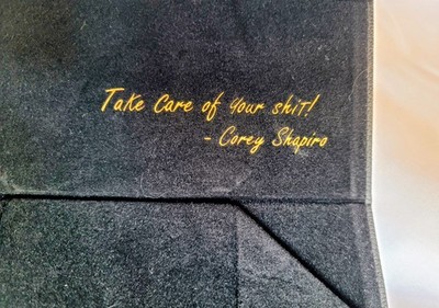 Black Faux Leather Hard Eyeglass Case Embossed Design Corey Shapiro Quote