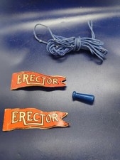 Gilbert Erector Set Original Blue Hank of String, Flag Lot of 2 Wood Shifter