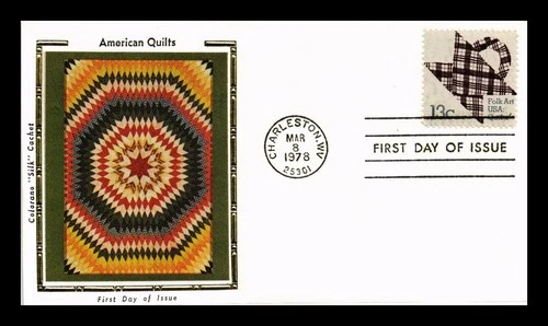 US COVER QUILTS FOLK ART FIRST DAY ISSUE COLORANO SILK CACHET