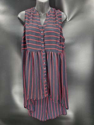NWT TORRID Lexie Striped Chiffon Blue Red Tunic Hi-Lo V-Neck Stretch W's Sz 0