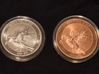 2pc Set Kookaburried  1 oz Silver And Copper Rounds In Capsules Zombucks Series