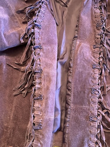 Vintage DIALOGUE WASHABLE SUEDE FULLY LINED JACKET W/ FRINGE TRIM PURPLE SZ 2X - Picture 19 of 21