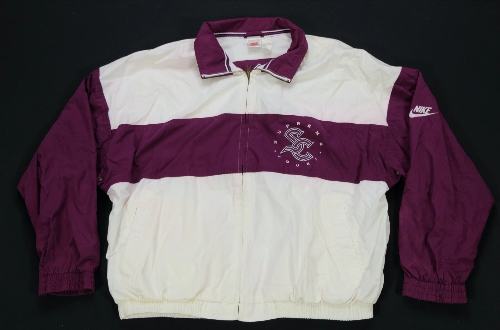 Rare veste vintage Nike Supreme Court Swoosh rayée zippée complète années 80 années 90 XL