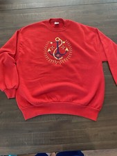 Vintage Jerzees Made In USA Embroidered Nautical Anchor Red Sweatshirt XL