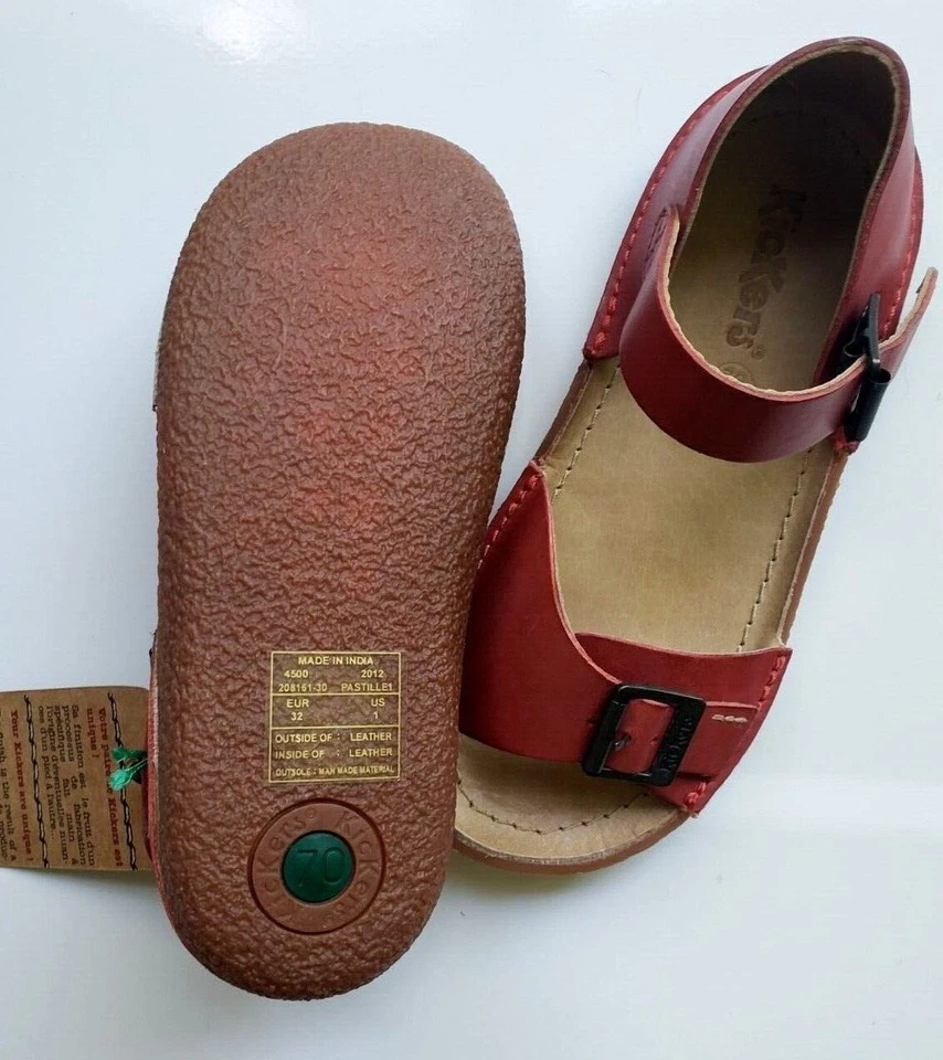 Kickers Pastille1 Girls Boys Buckled Red Leather Open Toe Shoes Sz Eur 32 US 1  - Image 4 of 4