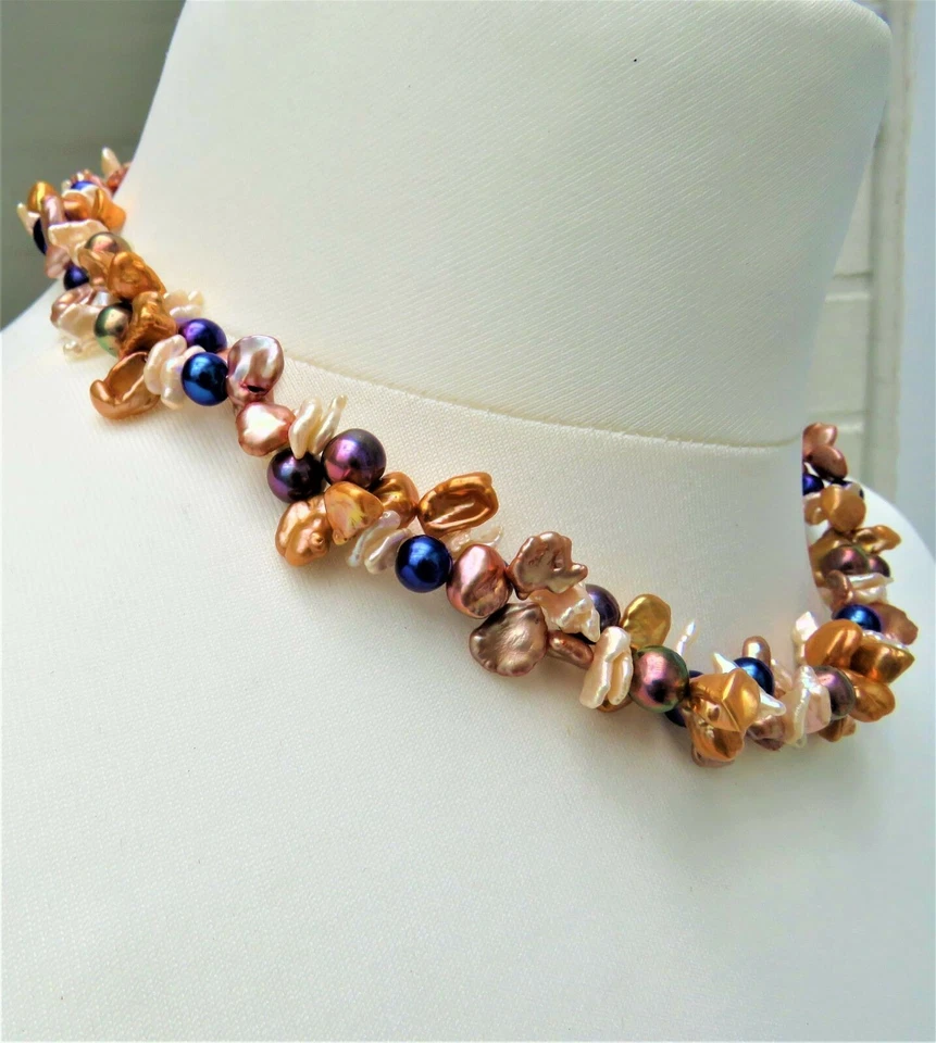 Keshi Perlen Kette Süßwasser Perlen Kette Unikat Perlenkette handgefertigt 5037 - Bild 3 von 4