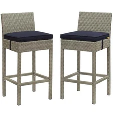 Modway Conduit Rattan Outdoor Bar Stool in Light Gray and Navy (Set of 2)