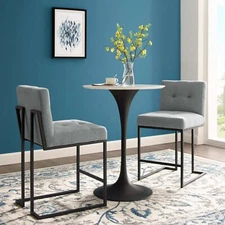 Modway Black Stainless Steel Upholstered Fabric Counter Stool Set of 2