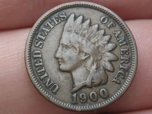 1900 Indian Head Cent Penny- Fine/VF Details, Partial LIBERTY, Chocolate Brown