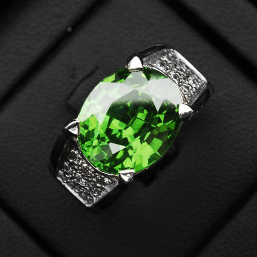 Delicate Vivid Green Tsavorite Garnet 13.20Ct 925 Sterling Silver Rings Size 9 - Afbeelding 1 van 9