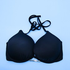 Victorias Secret 34D Black Metal Underwired Halter Padded Push-up Bikini Top New