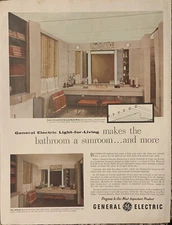 1955 GE Deluxe Warm White Fluorescent Lamps PRINT AD Lighting Bathroom VTG 1950s