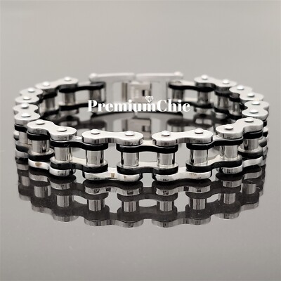 SOLID STAINLESS STEEL Motorcycle Bike Chain Style Designer Bracelet Mens Jewelry