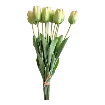 Tulpenbund Kunstblumen Tulpen Blumen Seidenblumen 48cm Creme/Grün  12 Stiele