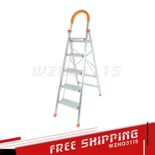 Folding aluminum stool non slip rubber handrail portable household ladder 5-step
